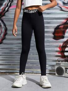 SHEIN Adolescent Fille Legging À Lettres À Taille