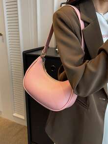Small Hobo Bag Solid Color Minimalist Style - Pink - View 1