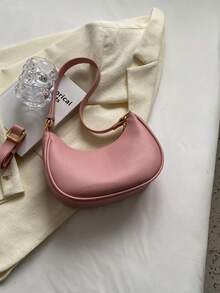 Small Hobo Bag Solid Color Minimalist Style - Pink - View 2