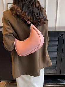 Small Hobo Bag Solid Color Minimalist Style - Pink - View 4