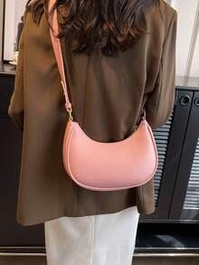 Small Hobo Bag Solid Color Minimalist Style - Pink - View 6