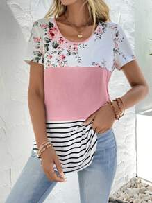 SHEIN LUNE Áo phông in hoa màu - Nhiều màu - Xem 1