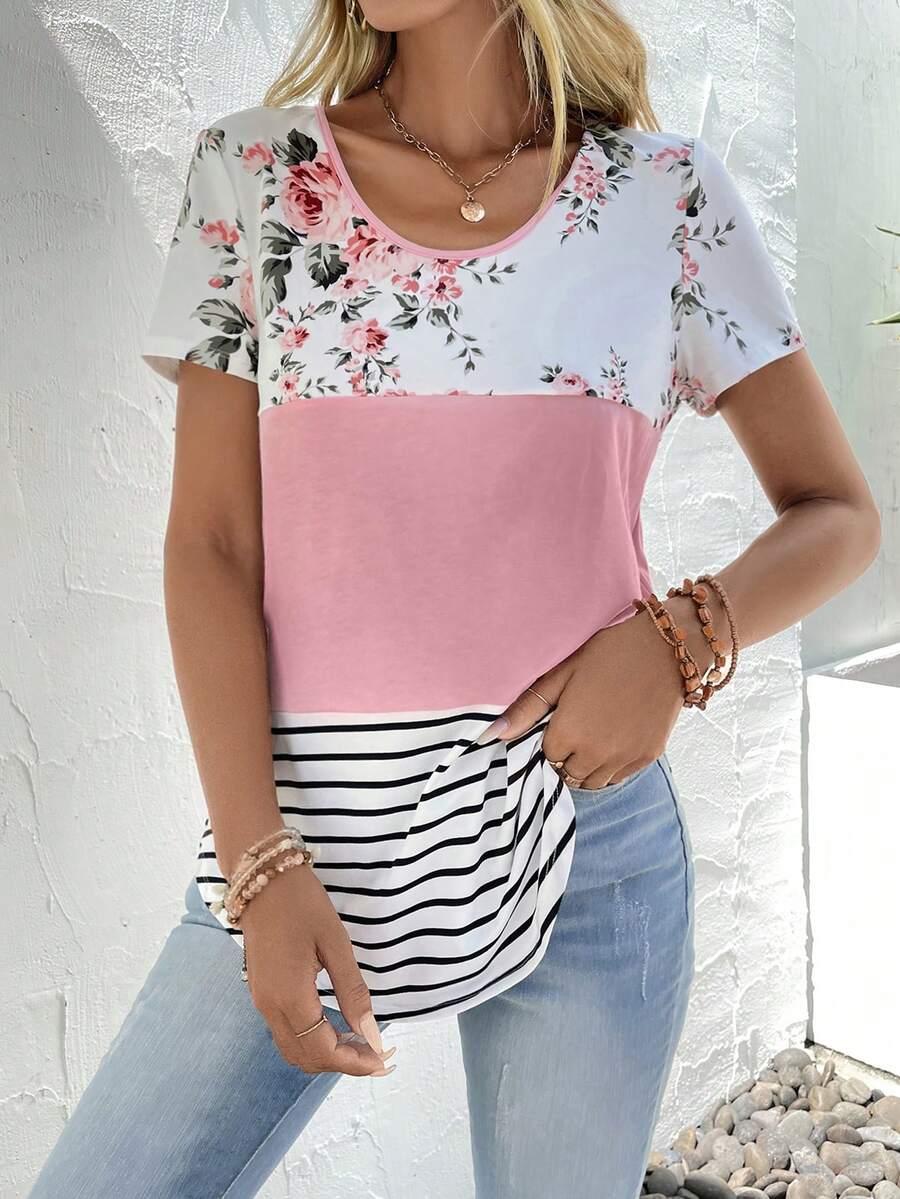 SHEIN LUNE Áo phông in hoa màu - Nhiều màu - Xem 1