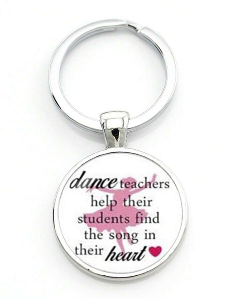 1pc DANCE TEACHER Letter Keychain With 30 MM Embossed Ring And Time Gem Glass Keychain - Silver - View 1