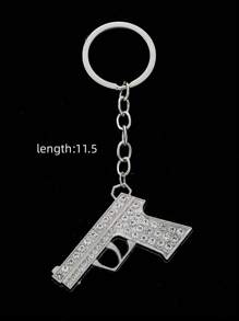 Men Rhinestone Decor Keychain - Silver - View 3