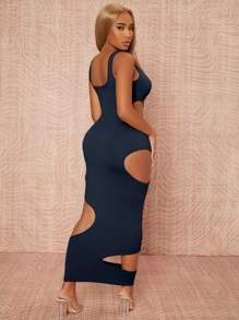 SHEIN SXY Cut Out Tank Dress - Navy Blue - View 2