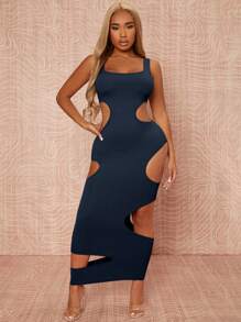 SHEIN SXY Cut Out Tank Dress - Navy Blue - View 5