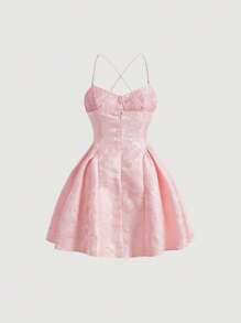 SHEIN MOD Plus Jacquard Chain Detail Crisscross Backless Cami Dress - Baby Pink - View 2