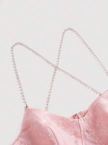 SHEIN MOD Plus Jacquard Chain Detail Crisscross Backless Cami Dress - Baby Pink - View 3