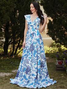 Missord Đầm Xù Tất cả trên in Thực vật Thanh lịch - Màu xanh lam - Xem 4