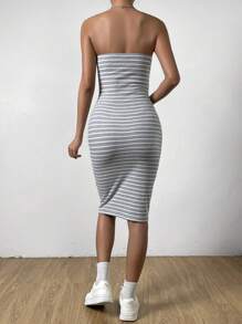 SHEIN EZwear Đầm Sọc Giải trí - Xám - Xem 2