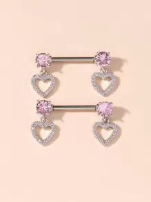 1pair Cubic Zirconia Decor Nipple Stud - Silver - View 1