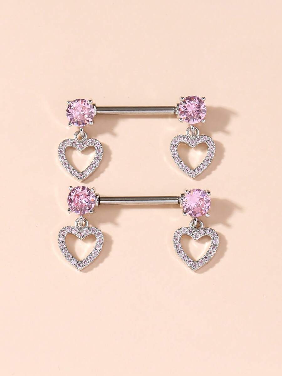 1pair Cubic Zirconia Decor Nipple Stud - Silver - View 1