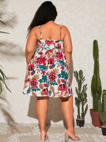 SHEIN CURVE+ 大碼印花吊帶連衣裙 - 彩色 - 查看 2
