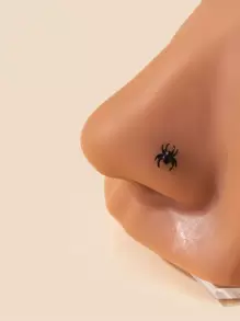 1pc Stylish And Personalized Stainless Steel Spider-Shaped Nose Stud For Women, Piercing Jewelry For Party Copper Jewelry Goth Punk Jewelry - Black - View 2