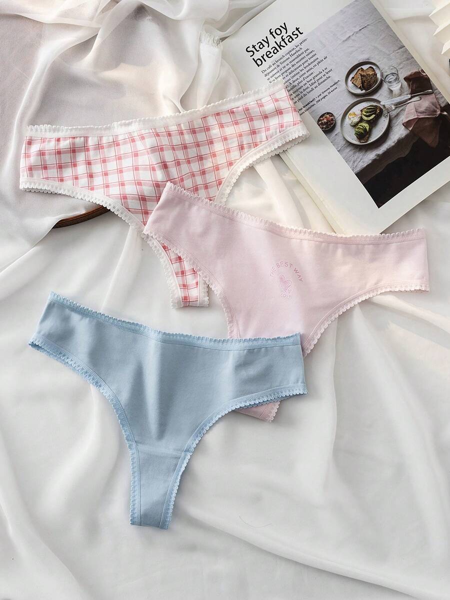 3入組蕾絲邊內褲 - 彩色 - 查看 1