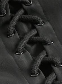 SHEIN MOD 大碼前繫帶荷葉邊連衣裙 - 黑色 - 查看 3