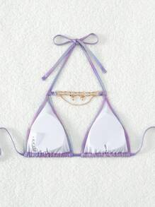 Top bikini triángulo vinculado con cadena halter - Morado - Ver 7