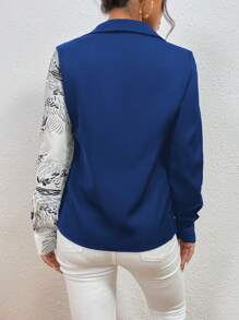 Chiquease Graphic Print Twist Front Two Tone Shirt - Blue and White - View 2
