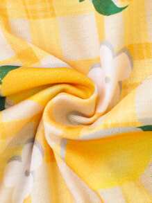 SHEIN 嬰兒女寶寶格紋和檸檬印花蝴蝶結肩帶連體衣 - 彩色 - 查看 7