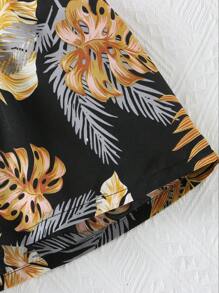 SHEIN Girls Tropical Print Wide Leg Shorts - Black - View 3
