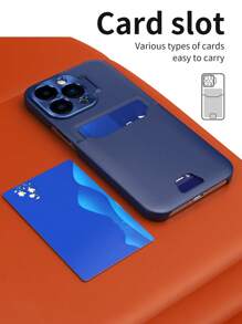 Hộp đựng điện thoại có khe cắm thẻ màu trơn - Xanh đậm - Xem 7