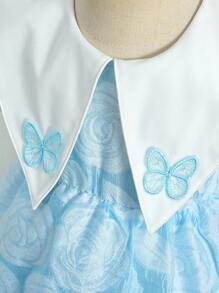 Đầm em bé Tương phản ren Hoa Loại bướm - Màu xanh nhạt - Xem 6