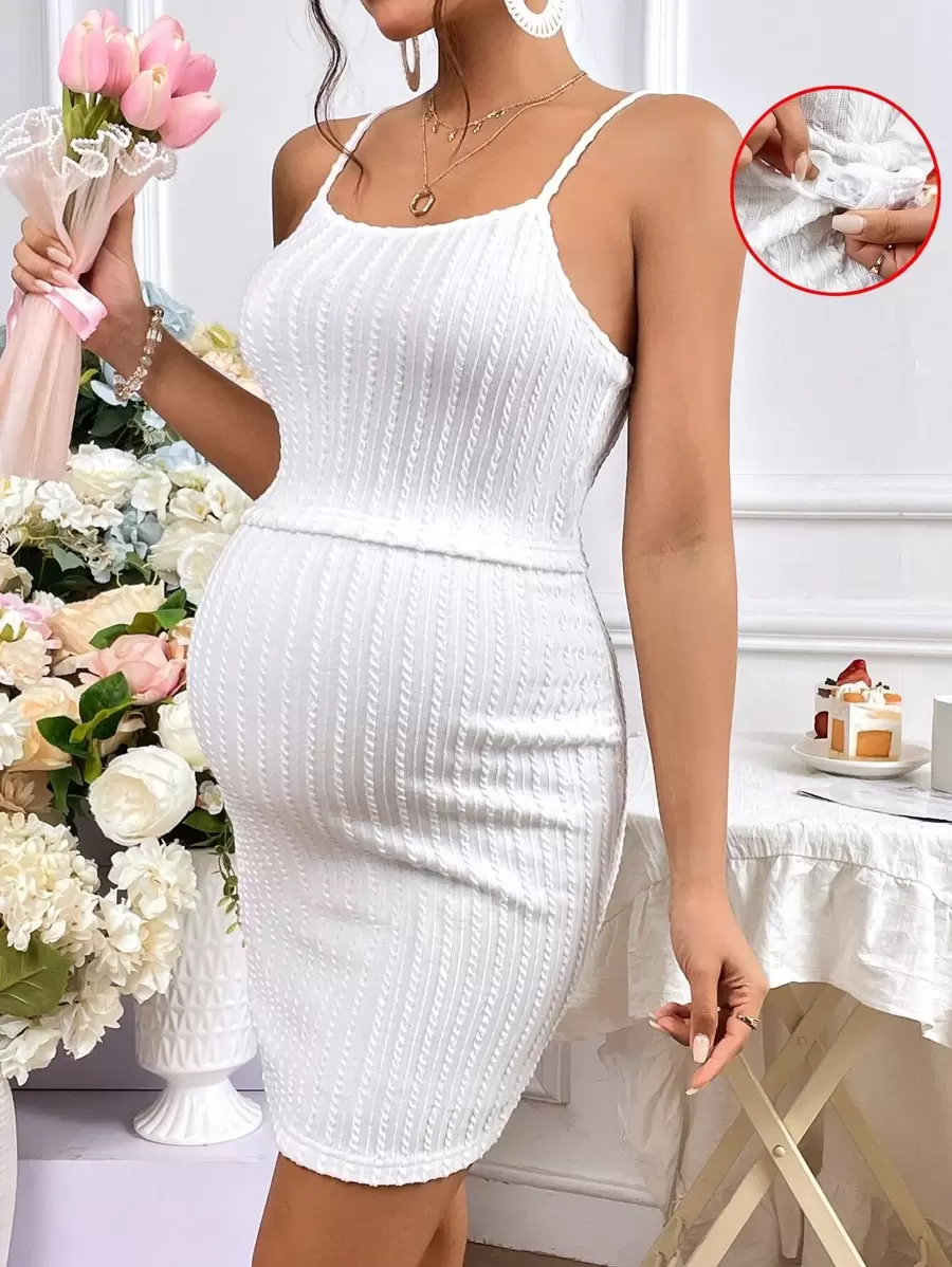 SHEIN Maternidad unicolor Top de tirantes & de cintura ajustable Falda ajustada - Blanco - Ver 1