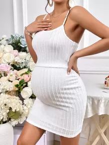 SHEIN Maternidad unicolor Top de tirantes & de cintura ajustable Falda ajustada - Blanco - Ver 5