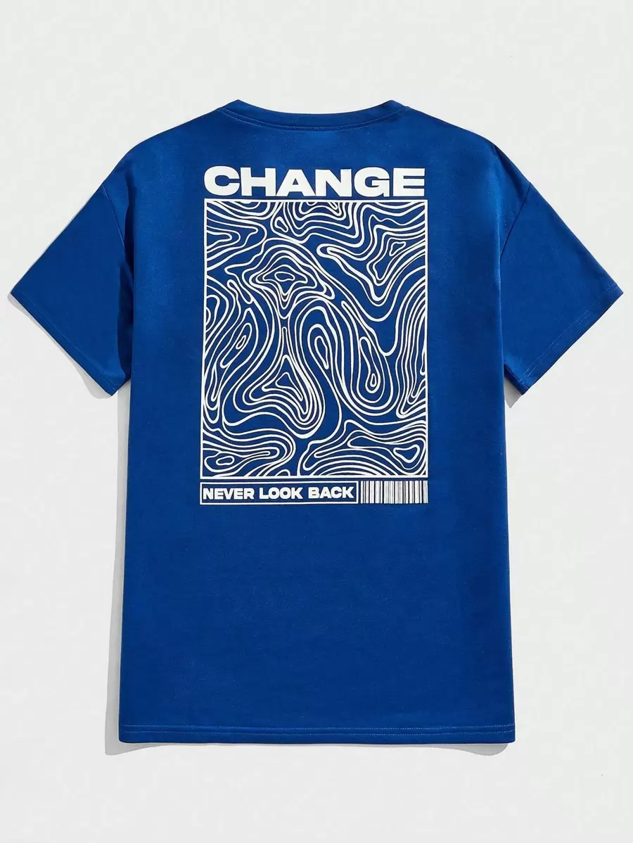 Manfinity BRENVOR Men's Casual Loose Knit Drop Shoulder Short Sleeve T-Shirt, Suitable For Daily Wear, Summer - Blue - View 1