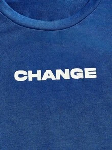 Manfinity BRENVOR Men's Casual Loose Knit Drop Shoulder Short Sleeve T-Shirt, Suitable For Daily Wear, Summer - Blue - View 4