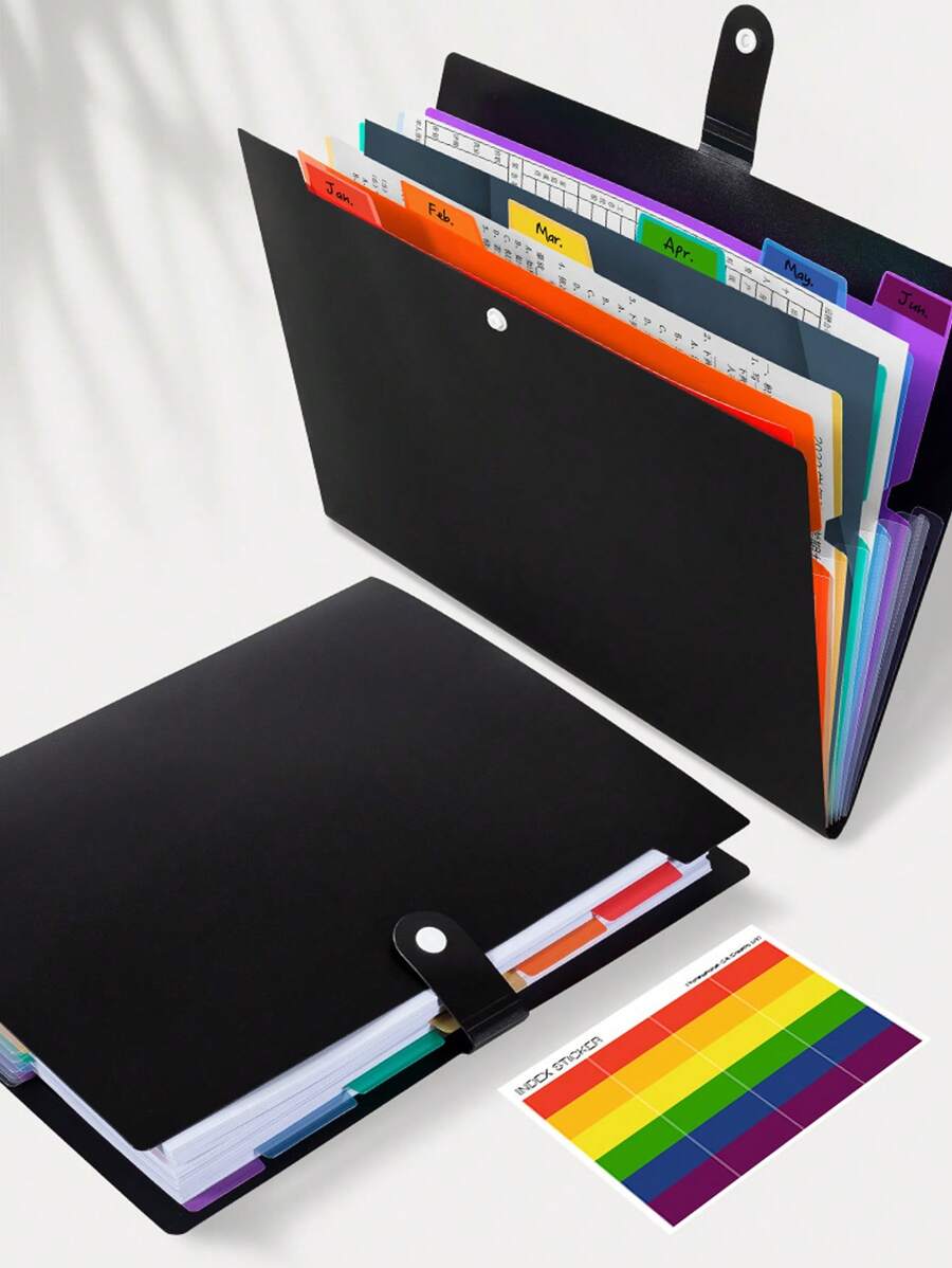 1pc Mixed Color Expanding File Folder, Simple Multi-layer Accordion Folder For Office, School File Storage - Black - View 1