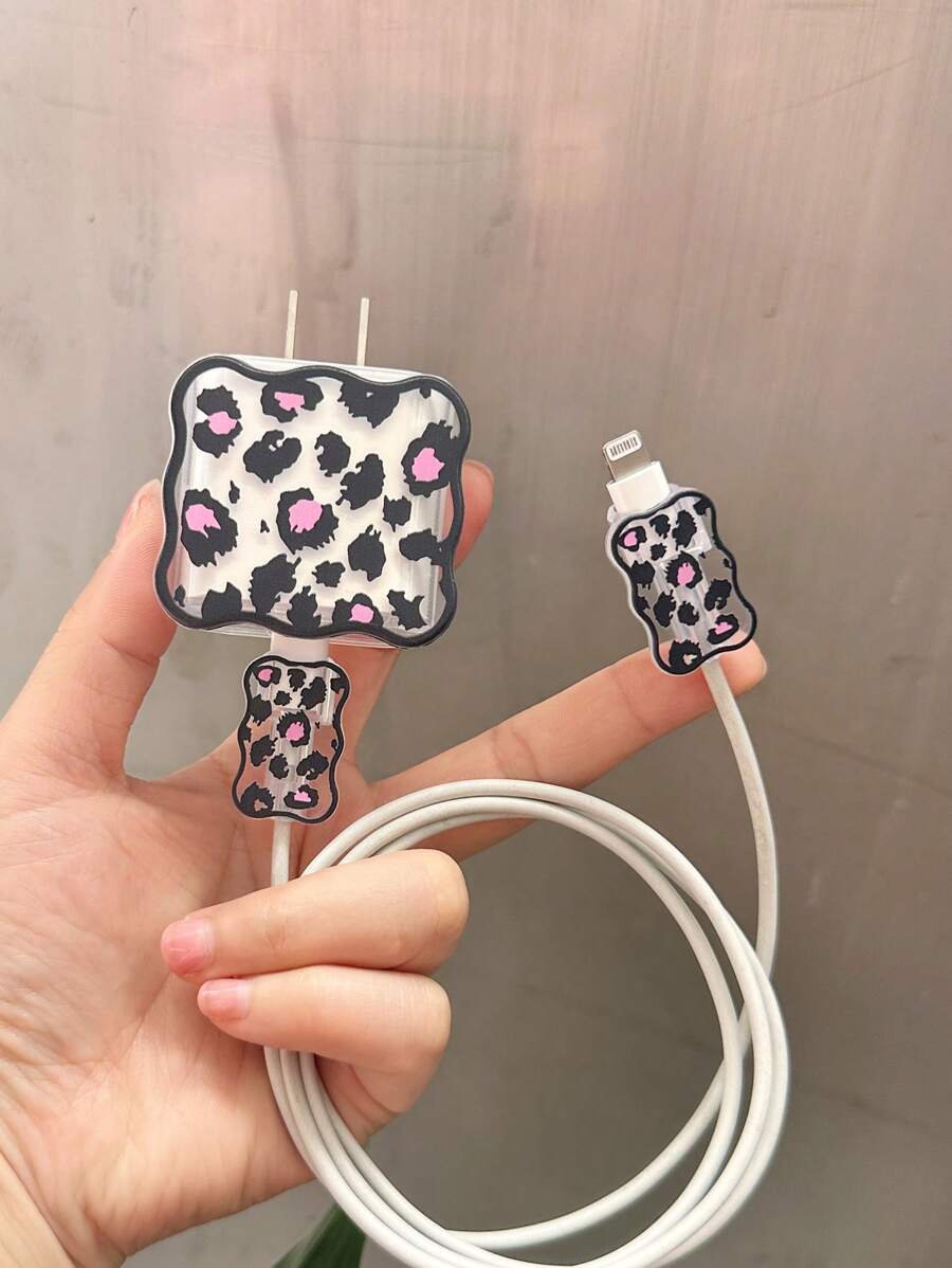 3入組豹紋充電頭保護和數據線保護頭套裝 - 彩色 - 查看 1