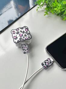 3入組豹紋充電頭保護和數據線保護頭套裝 - 彩色 - 查看 3