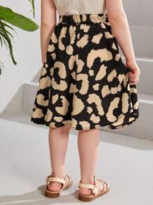 SHEIN 年輕女孩多功能復古豹紋彈性腰a字裙,夏季款 - 彩色 - 查看 2