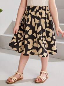 SHEIN 年輕女孩多功能復古豹紋彈性腰a字裙,夏季款 - 彩色 - 查看 4