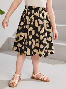 SHEIN 年輕女孩多功能復古豹紋彈性腰a字裙,夏季款 - 彩色 - 查看 6