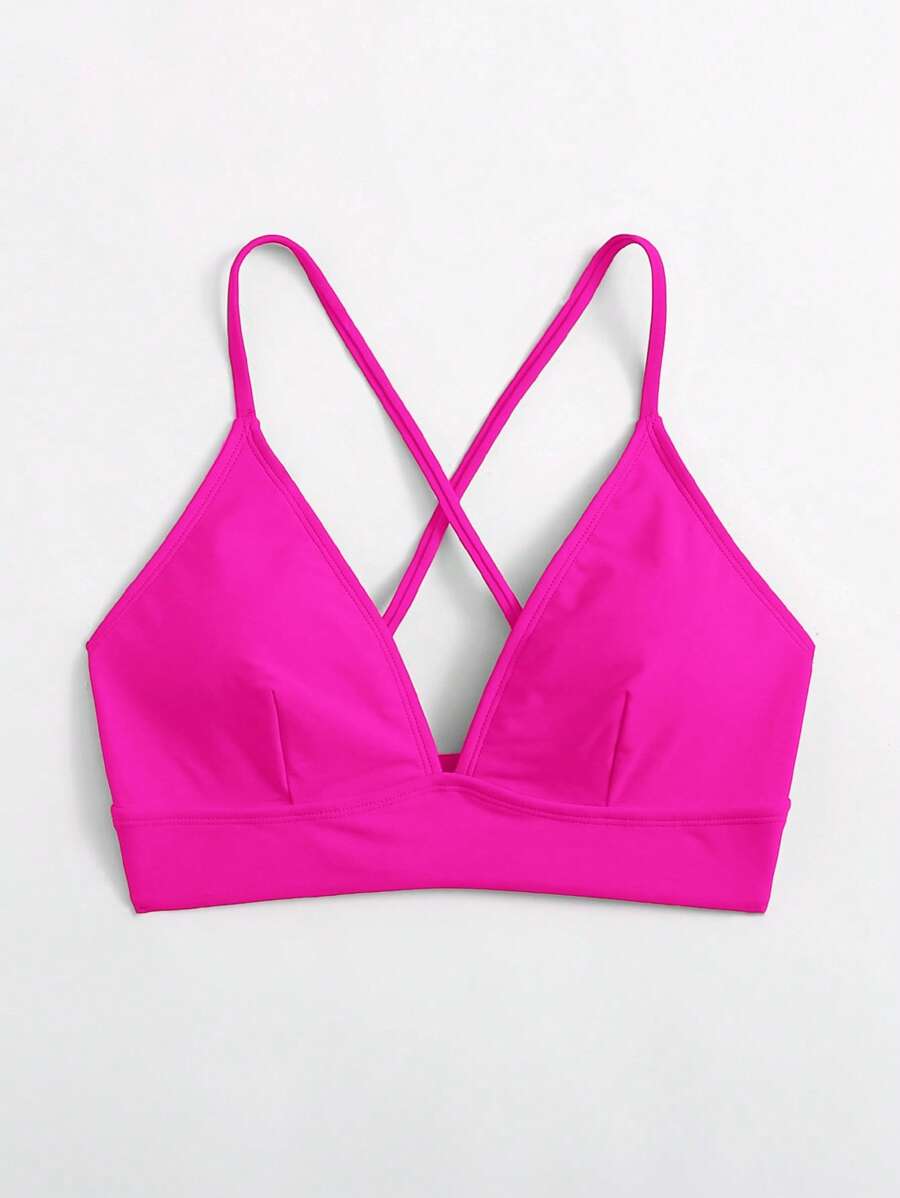 Swim Basics 後背十字交叉比基尼泳裝上衣 - 玫紅色 - 查看 1