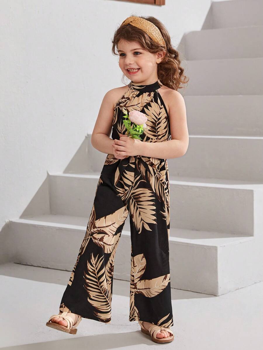 Travachic KIDS 年輕女孩熱帶印花腰帶露背連身褲