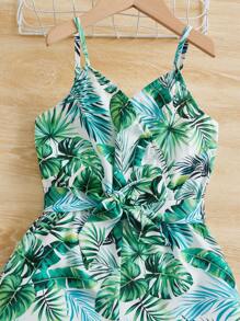 SHEIN 女孩熱帶圖案腰帶吊帶連體短褲 - 彩色 - 查看 3