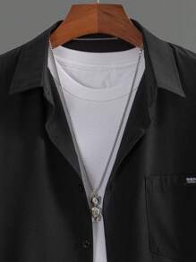 Manfinity Hypemode Áo sơ mi Nam Đắp vá Nút phía trước màu trơn Giải trí - màu đen - Xem 3