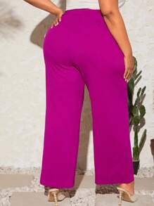 SHEIN CURVE+ 大碼素色闊腿褲 - 玫紅色 - 查看 2