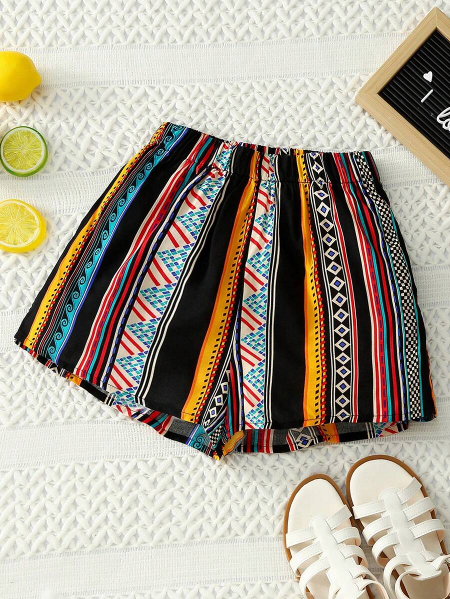 SHEIN Girls Geo Print Shorts - Multicolor - View 1