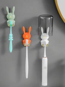 1 pieza Soporte para cepillo de dientes con dibujos animados en forma de conejo - Naranja - Ver 3
