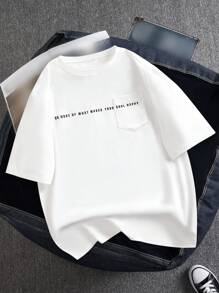 Manfinity Hypemode Men Slogan Graphic Pocket Patched Tee - White - View 1