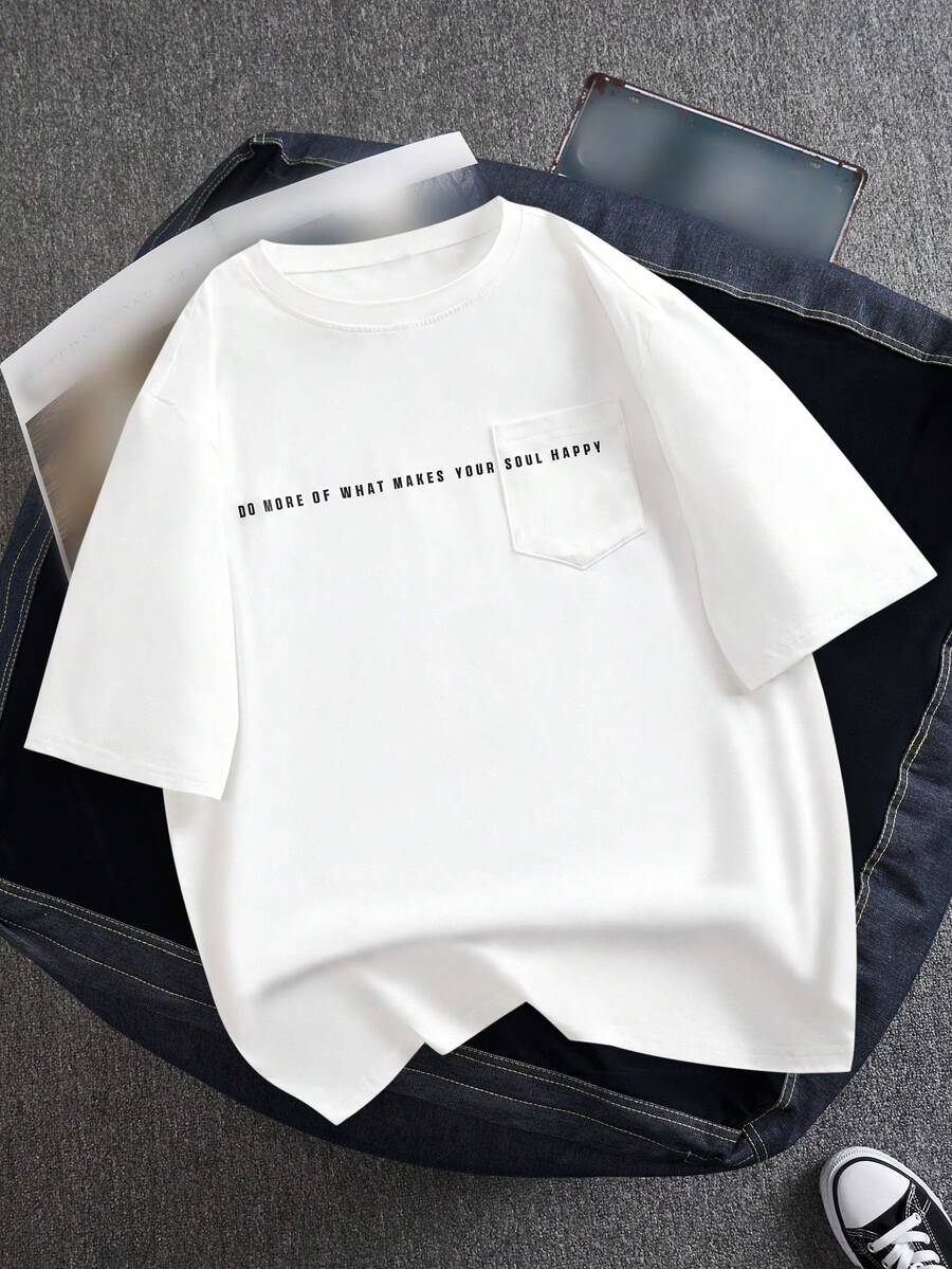 Manfinity Hypemode Men Slogan Graphic Pocket Patched Tee - White - View 1