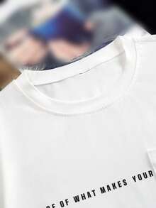 Manfinity Hypemode Men Slogan Graphic Pocket Patched Tee - White - View 6