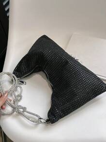 Rhinestone Decor Túi Hobo Dây kéo trung bình Túi trong suốt, quyến rũ - màu đen - Xem 4