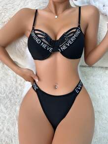 Bộ áo ngực & quần lót Nữ Cắt ra In Casual-Casual - màu đen - Xem 1