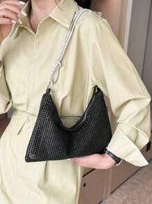 Rhinestone Decor Túi Hobo Dây kéo trung bình Túi trong suốt, quyến rũ - màu đen - Xem 5